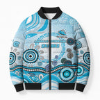 Cronulla Sutherland Sharks Rugby Bomber Puffer Jacket Australian Aboriginal Dot Painting Style