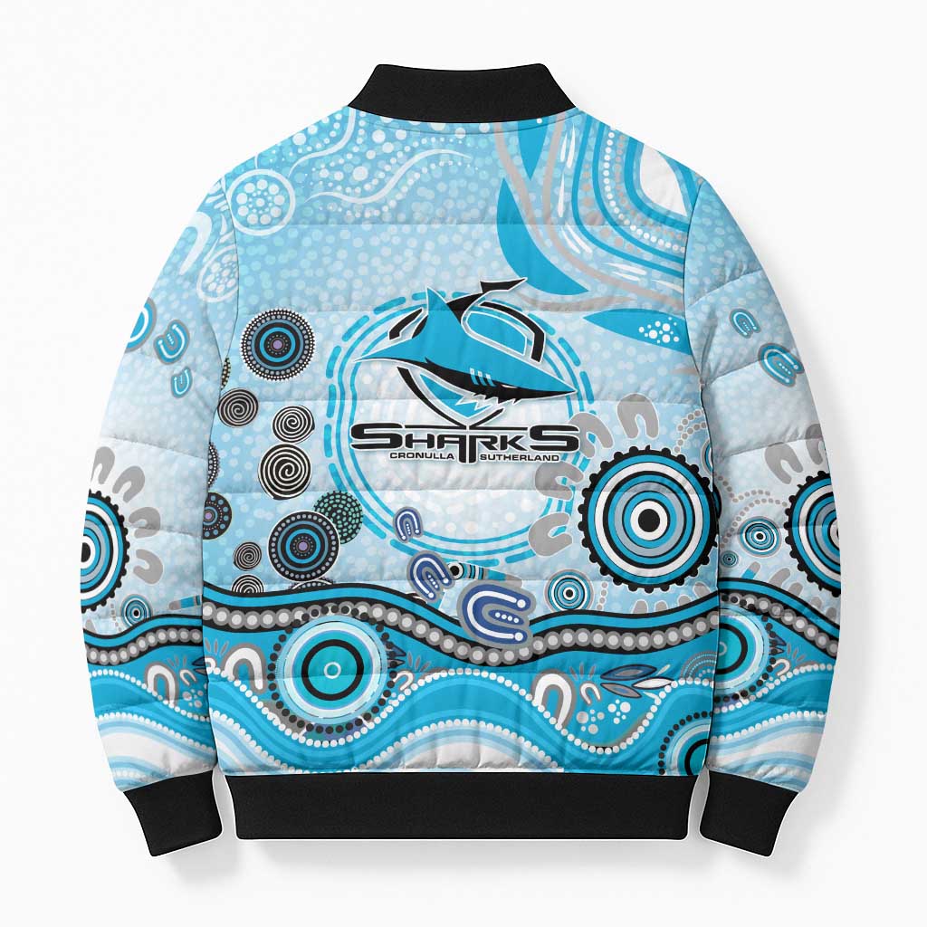 Cronulla Sutherland Sharks Rugby Bomber Puffer Jacket Australian Aboriginal Dot Painting Style
