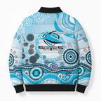 Cronulla Sutherland Sharks Rugby Bomber Puffer Jacket Australian Aboriginal Dot Painting Style