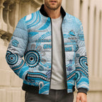 Cronulla Sutherland Sharks Rugby Bomber Puffer Jacket Australian Aboriginal Dot Painting Style