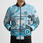Cronulla Sutherland Sharks Rugby Bomber Puffer Jacket Australian Aboriginal Dot Painting Style