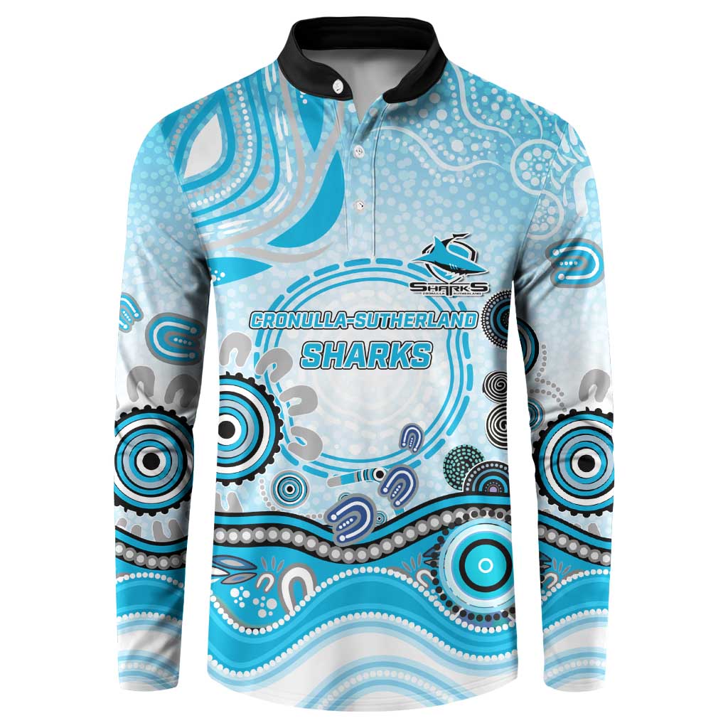 Cronulla Sutherland Sharks Rugby Button Sweatshirt Australian Aboriginal Dot Painting Style