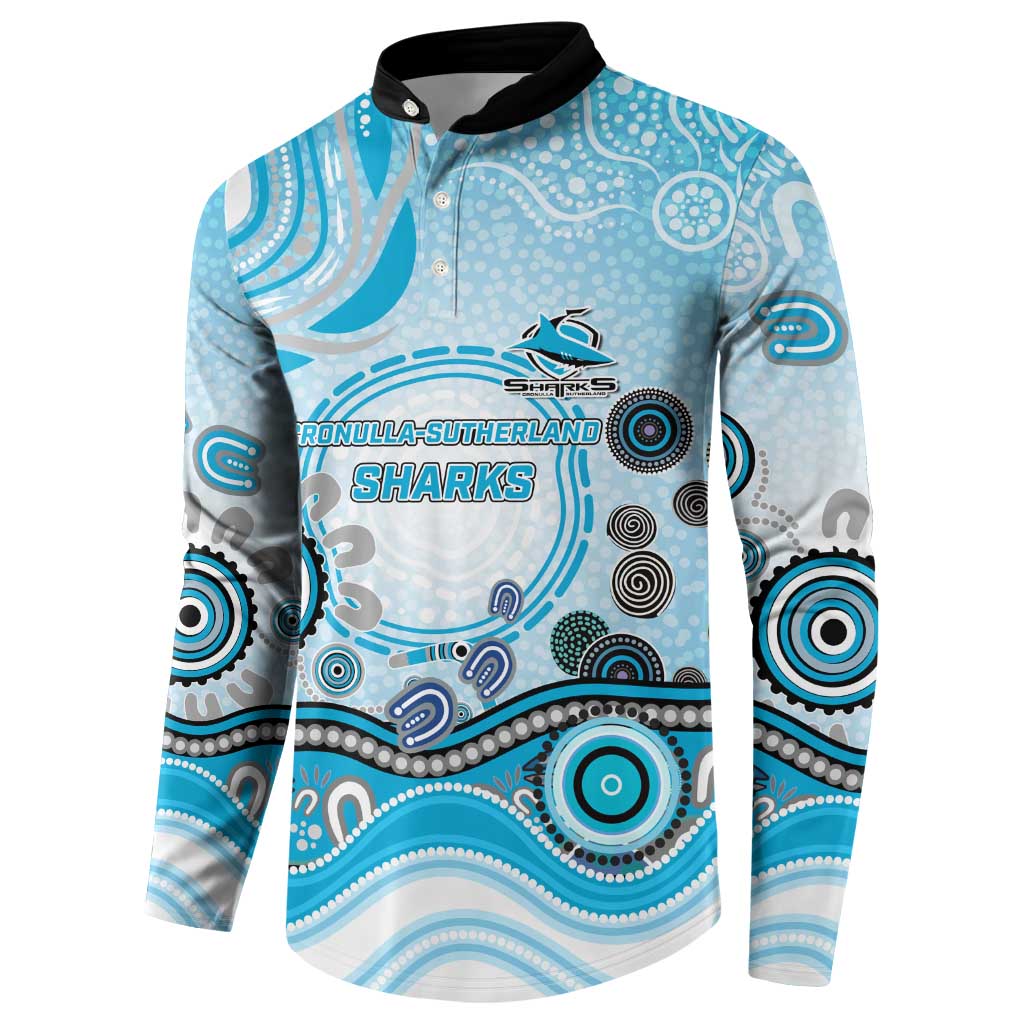 Cronulla Sutherland Sharks Rugby Button Sweatshirt Australian Aboriginal Dot Painting Style