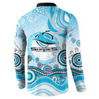Cronulla Sutherland Sharks Rugby Button Sweatshirt Australian Aboriginal Dot Painting Style