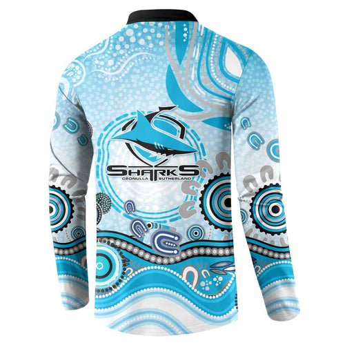 Cronulla Sutherland Sharks Rugby Button Sweatshirt Australian Aboriginal Dot Painting Style