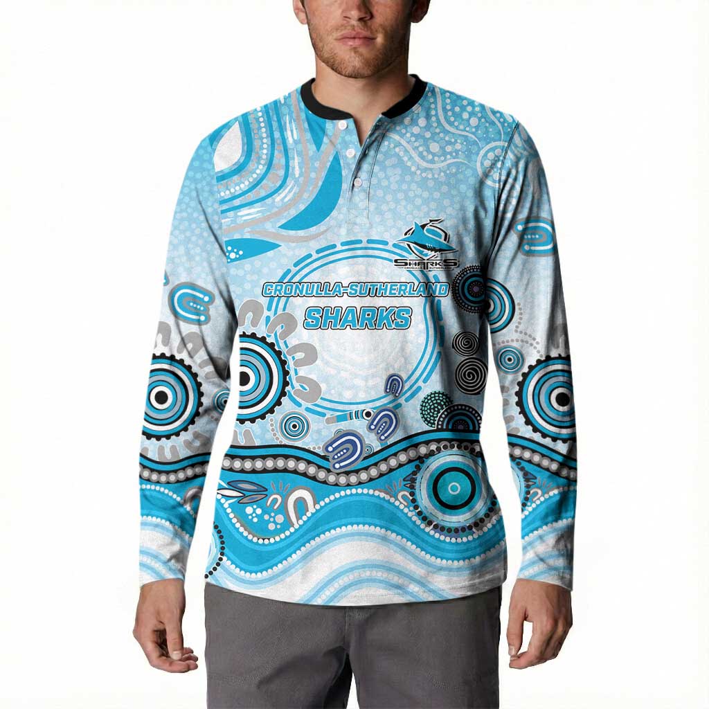 Cronulla Sutherland Sharks Rugby Button Sweatshirt Australian Aboriginal Dot Painting Style