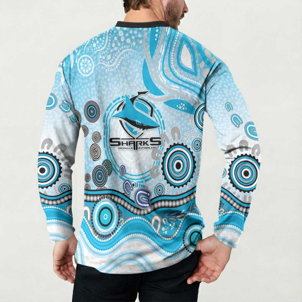 Cronulla Sutherland Sharks Rugby Button Sweatshirt Australian Aboriginal Dot Painting Style