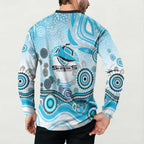 Cronulla Sutherland Sharks Rugby Button Sweatshirt Australian Aboriginal Dot Painting Style