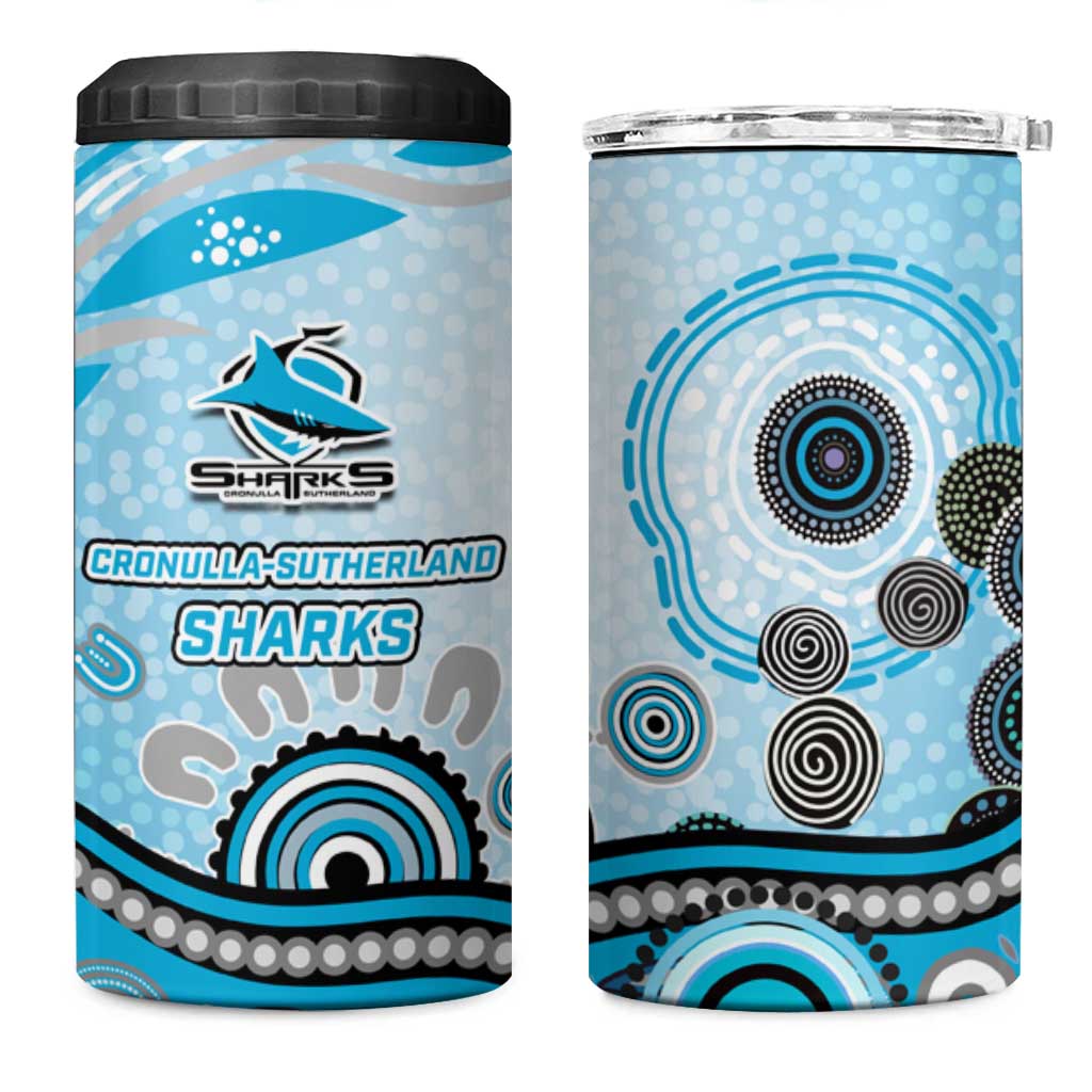 Cronulla Sutherland Sharks Rugby 4 in 1 Can Cooler Tumbler Australian Aboriginal Dot Painting Style
