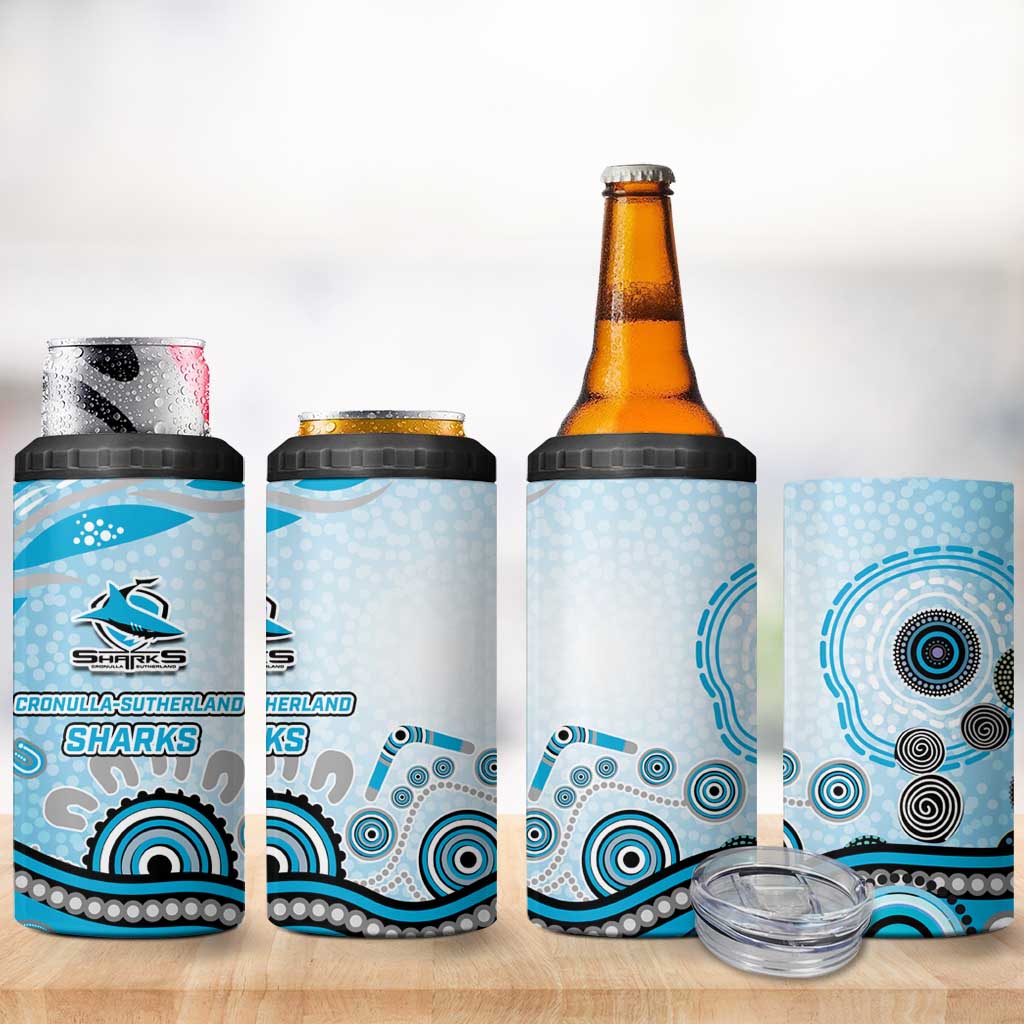 Cronulla Sutherland Sharks Rugby 4 in 1 Can Cooler Tumbler Australian Aboriginal Dot Painting Style