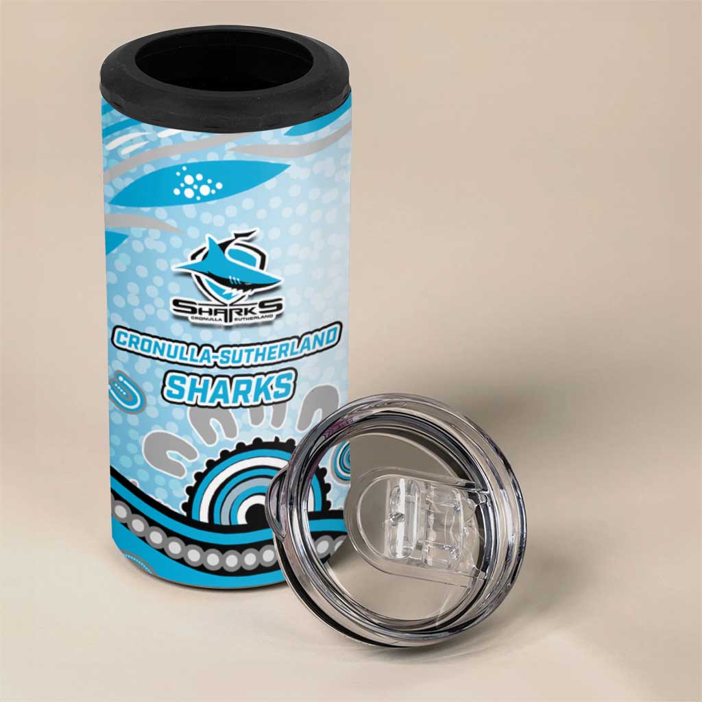 Cronulla Sutherland Sharks Rugby 4 in 1 Can Cooler Tumbler Australian Aboriginal Dot Painting Style