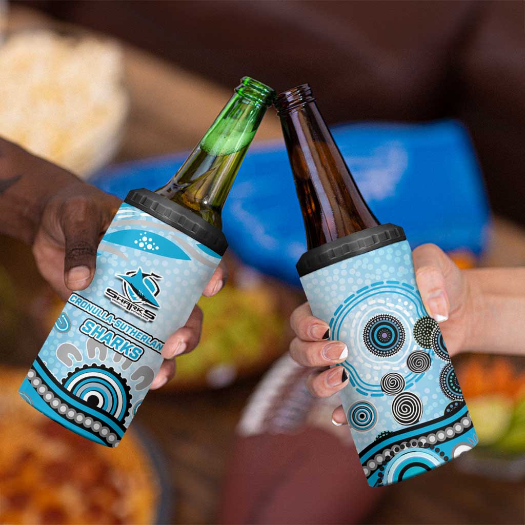 Cronulla Sutherland Sharks Rugby 4 in 1 Can Cooler Tumbler Australian Aboriginal Dot Painting Style