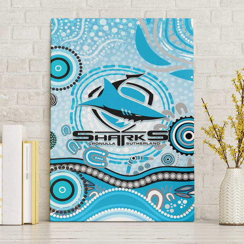 Cronulla Sutherland Sharks Rugby Canvas Wall Art Australian Aboriginal Dot Painting Style