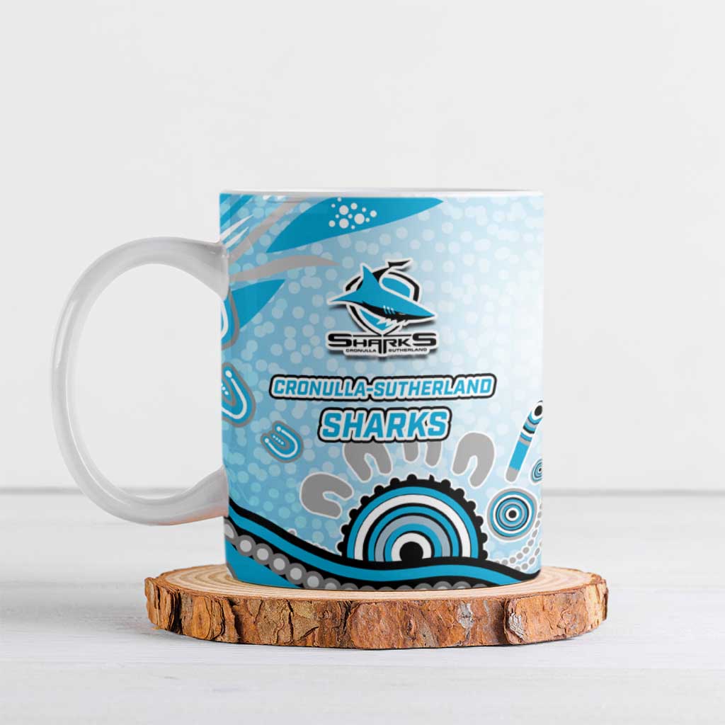 Cronulla Sutherland Sharks Rugby Ceramic Mug Australian Aboriginal Dot Painting Style