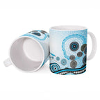 Cronulla Sutherland Sharks Rugby Ceramic Mug Australian Aboriginal Dot Painting Style