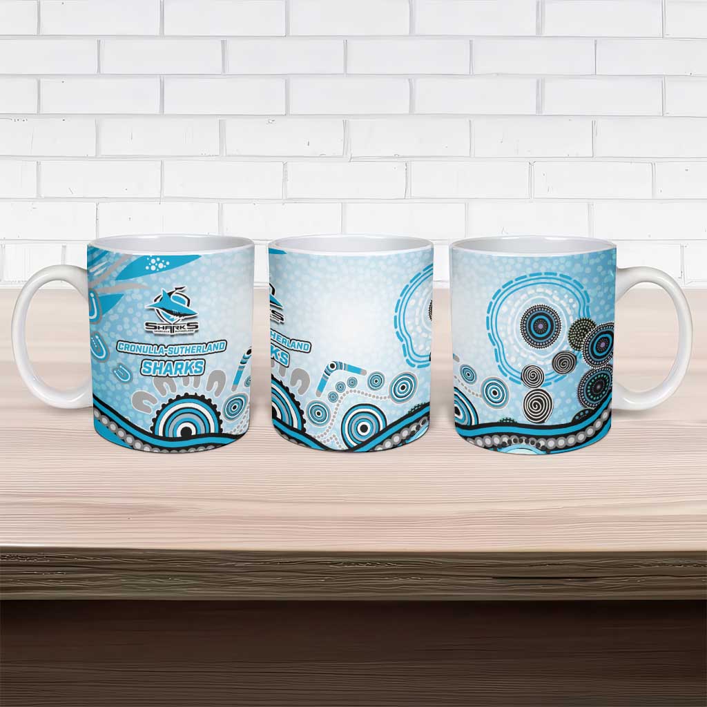 Cronulla Sutherland Sharks Rugby Ceramic Mug Australian Aboriginal Dot Painting Style