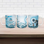 Cronulla Sutherland Sharks Rugby Ceramic Mug Australian Aboriginal Dot Painting Style