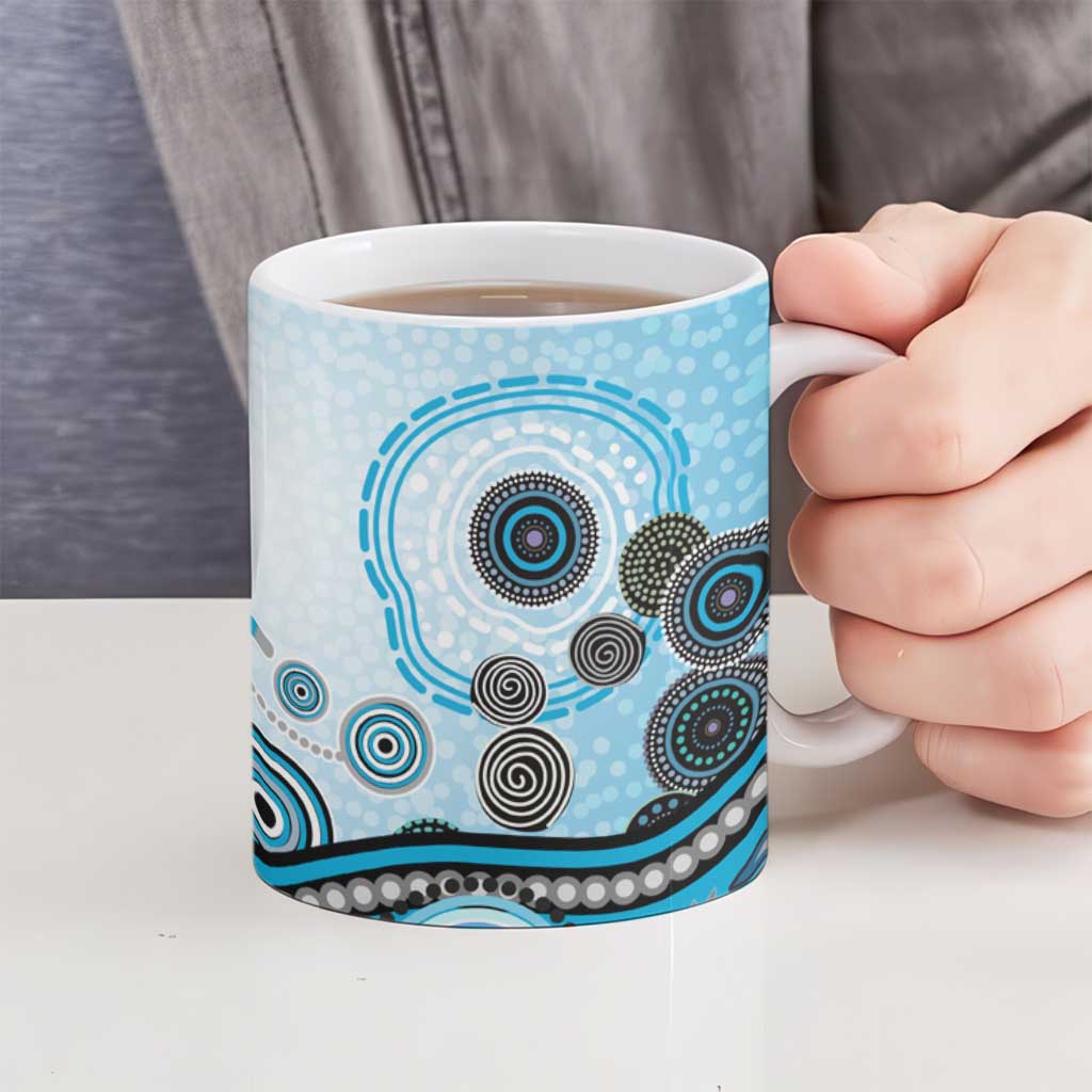 Cronulla Sutherland Sharks Rugby Ceramic Mug Australian Aboriginal Dot Painting Style
