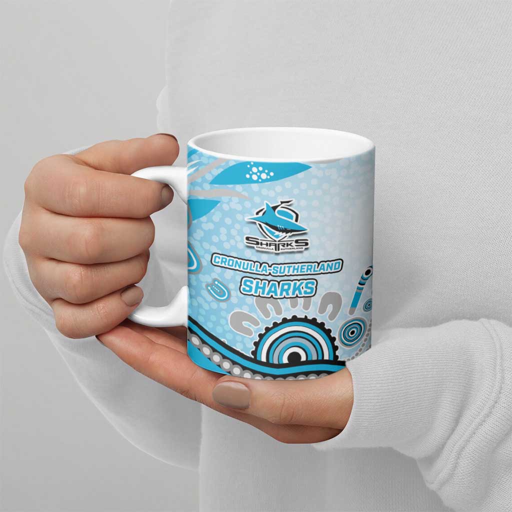 Cronulla Sutherland Sharks Rugby Ceramic Mug Australian Aboriginal Dot Painting Style