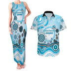 Cronulla Sutherland Sharks Rugby Couples Matching Tank Maxi Dress and Hawaiian Shirt Australian Aboriginal Dot Painting Style