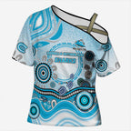 Cronulla Sutherland Sharks Rugby Cross Shoulder Shirt Australian Aboriginal Dot Painting Style