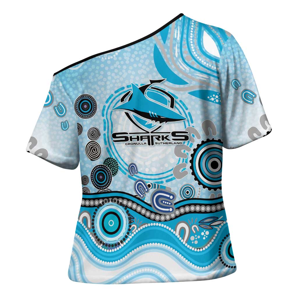 Cronulla Sutherland Sharks Rugby Cross Shoulder Shirt Australian Aboriginal Dot Painting Style