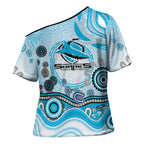 Cronulla Sutherland Sharks Rugby Cross Shoulder Shirt Australian Aboriginal Dot Painting Style