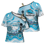 Cronulla Sutherland Sharks Rugby Cross Shoulder Shirt Australian Aboriginal Dot Painting Style