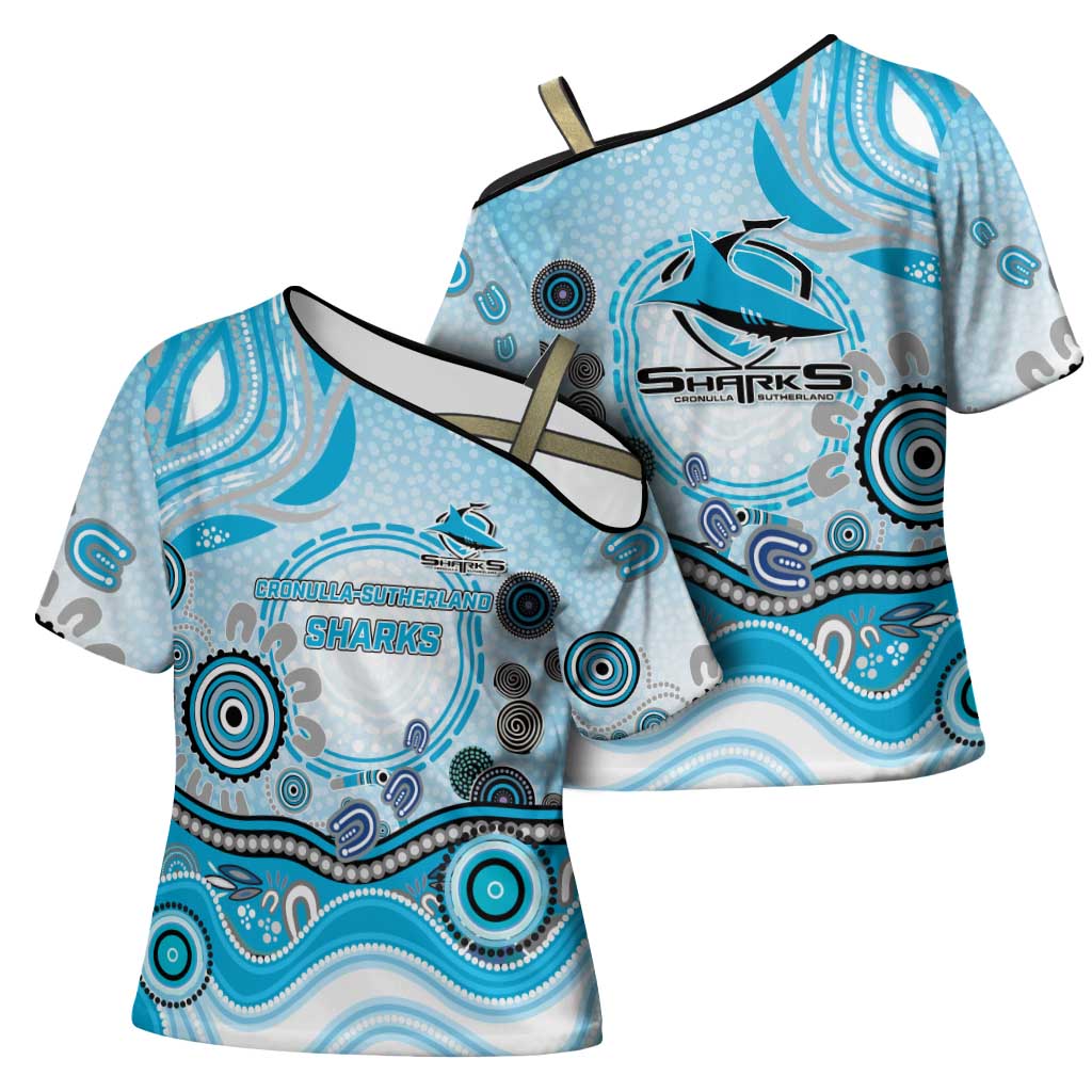 Cronulla Sutherland Sharks Rugby Cross Shoulder Shirt Australian Aboriginal Dot Painting Style