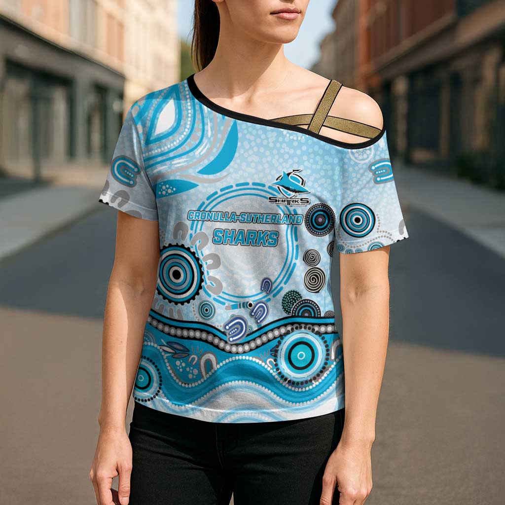 Cronulla Sutherland Sharks Rugby Cross Shoulder Shirt Australian Aboriginal Dot Painting Style