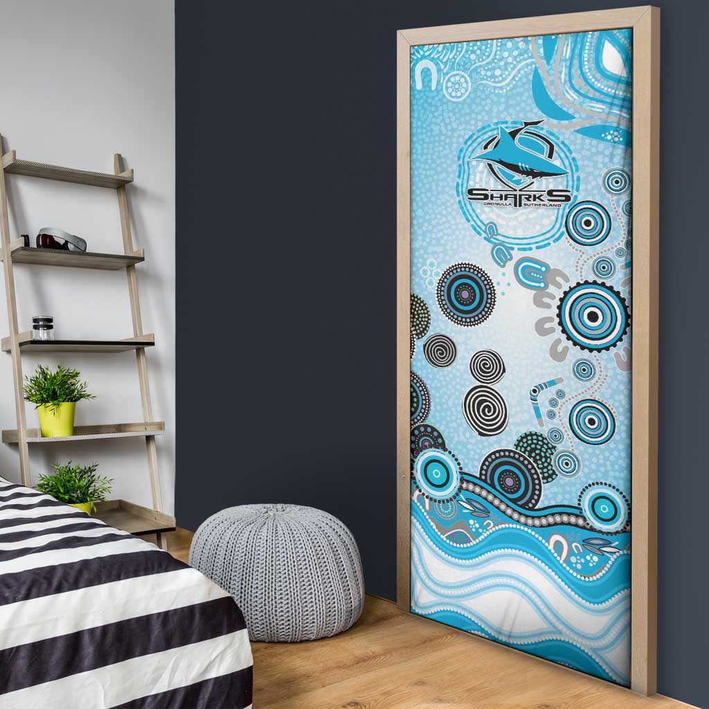 Cronulla Sutherland Sharks Rugby Door Cover Australian Aboriginal Dot Painting Style