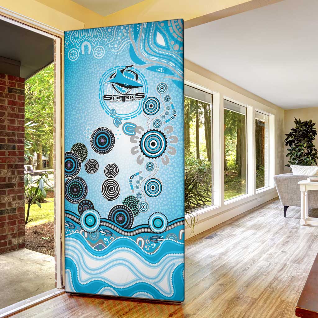 Cronulla Sutherland Sharks Rugby Door Cover Australian Aboriginal Dot Painting Style