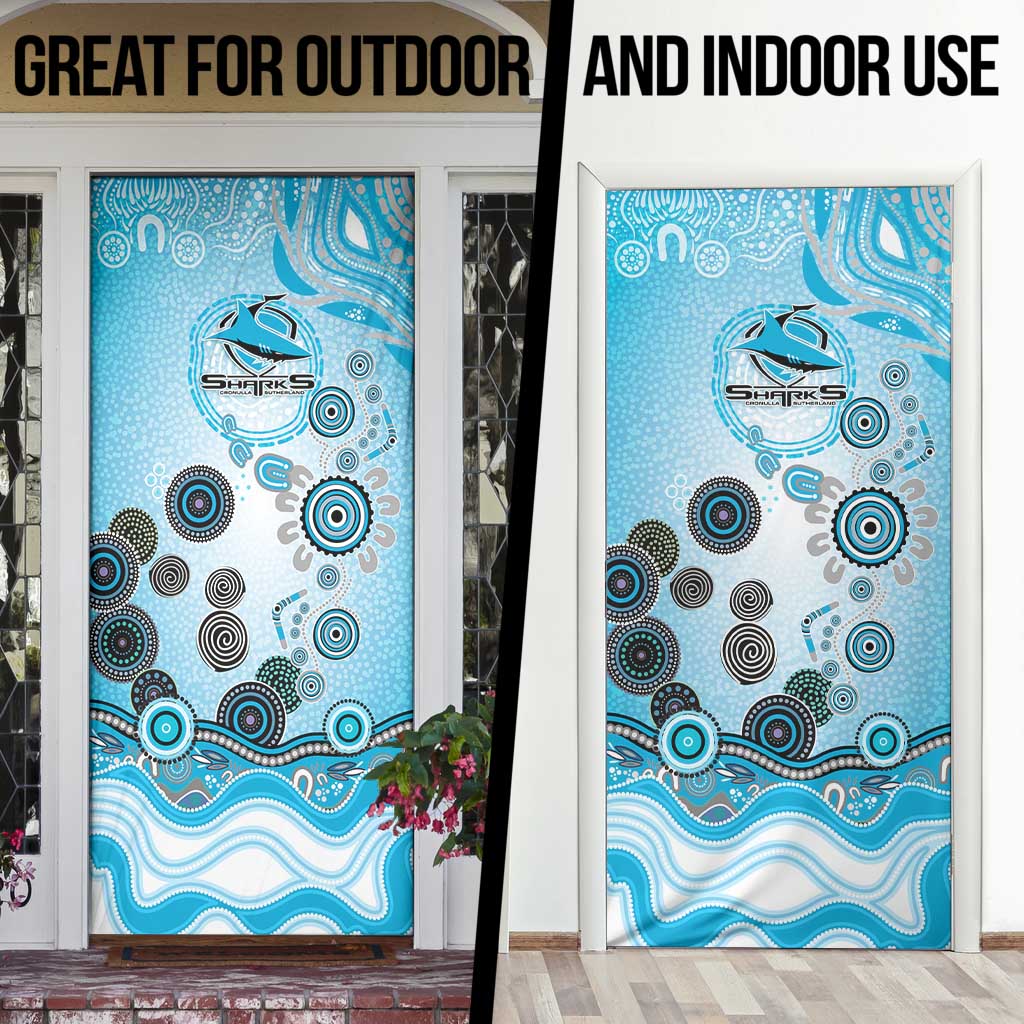Cronulla Sutherland Sharks Rugby Door Cover Australian Aboriginal Dot Painting Style