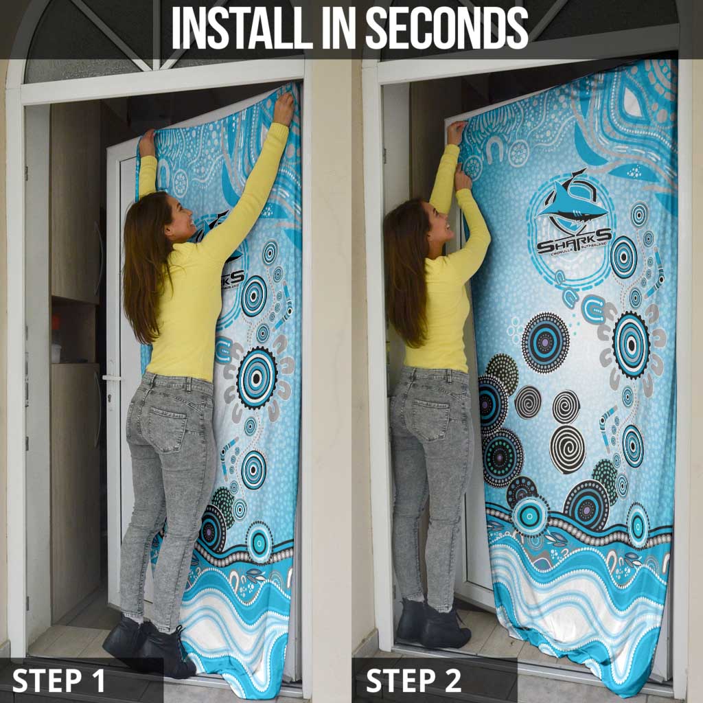 Cronulla Sutherland Sharks Rugby Door Cover Australian Aboriginal Dot Painting Style