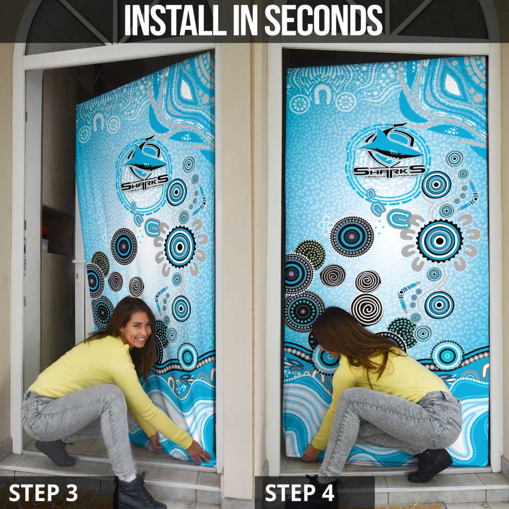 Cronulla Sutherland Sharks Rugby Door Cover Australian Aboriginal Dot Painting Style