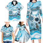 Cronulla Sutherland Sharks Rugby Family Matching Long Sleeve Bodycon Dress and Hawaiian Shirt Australian Aboriginal Dot Painting Style