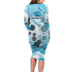 Cronulla Sutherland Sharks Rugby Family Matching Long Sleeve Bodycon Dress and Hawaiian Shirt Australian Aboriginal Dot Painting Style