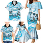 Cronulla Sutherland Sharks Rugby Family Matching Mermaid Dress and Hawaiian Shirt Australian Aboriginal Dot Painting Style
