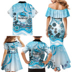 Cronulla Sutherland Sharks Rugby Family Matching Mermaid Dress and Hawaiian Shirt Australian Aboriginal Dot Painting Style