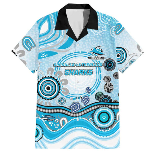 Cronulla Sutherland Sharks Rugby Family Matching Mermaid Dress and Hawaiian Shirt Australian Aboriginal Dot Painting Style