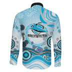 Cronulla Sutherland Sharks Rugby Family Matching Mermaid Dress and Hawaiian Shirt Australian Aboriginal Dot Painting Style