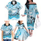 Cronulla Sutherland Sharks Rugby Family Matching Off The Shoulder Long Sleeve Dress and Hawaiian Shirt Australian Aboriginal Dot Painting Style