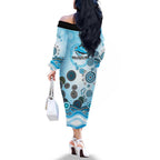 Cronulla Sutherland Sharks Rugby Family Matching Off The Shoulder Long Sleeve Dress and Hawaiian Shirt Australian Aboriginal Dot Painting Style
