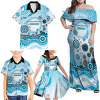 Cronulla Sutherland Sharks Rugby Family Matching Off Shoulder Maxi Dress and Hawaiian Shirt Australian Aboriginal Dot Painting Style