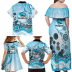 Cronulla Sutherland Sharks Rugby Family Matching Off Shoulder Maxi Dress and Hawaiian Shirt Australian Aboriginal Dot Painting Style