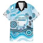 Cronulla Sutherland Sharks Rugby Family Matching Off Shoulder Short Dress and Hawaiian Shirt Australian Aboriginal Dot Painting Style