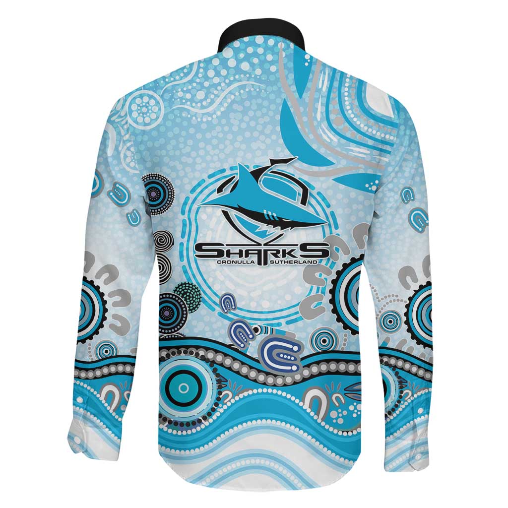 Cronulla Sutherland Sharks Rugby Family Matching Off Shoulder Short Dress and Hawaiian Shirt Australian Aboriginal Dot Painting Style