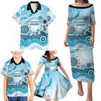 Cronulla Sutherland Sharks Rugby Family Matching Puletasi and Hawaiian Shirt Australian Aboriginal Dot Painting Style