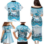 Cronulla Sutherland Sharks Rugby Family Matching Puletasi and Hawaiian Shirt Australian Aboriginal Dot Painting Style