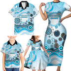 Cronulla Sutherland Sharks Rugby Family Matching Short Sleeve Bodycon Dress and Hawaiian Shirt Australian Aboriginal Dot Painting Style